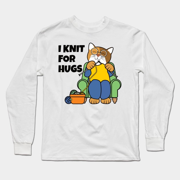 I Knit for Hugs Knitting Cat Long Sleeve T-Shirt by Sue Cervenka